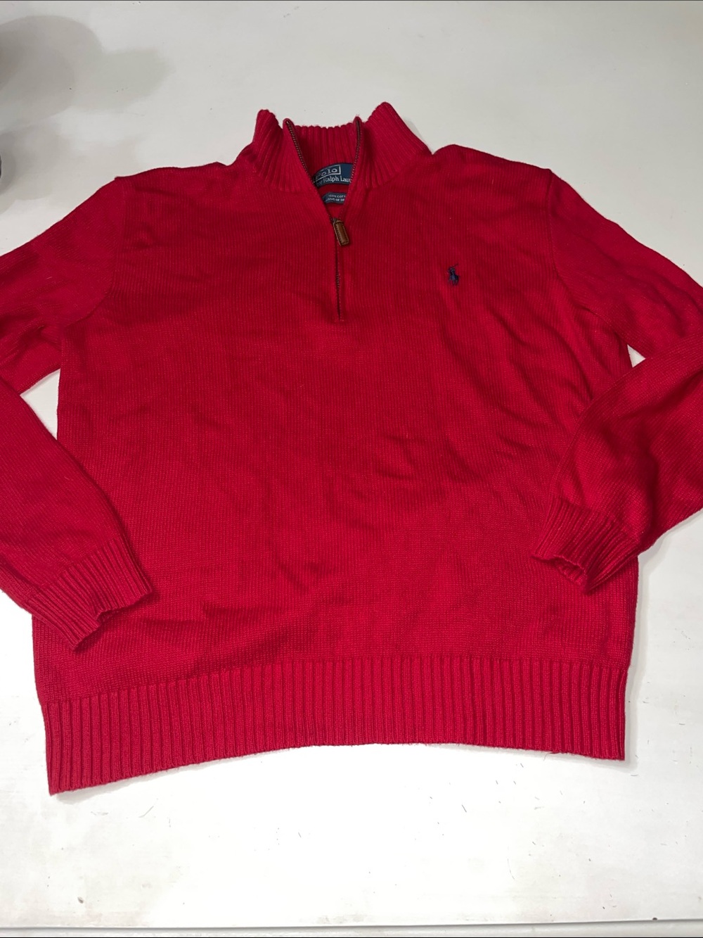 Polo Ralph Lauren red ribbed quarter zip sweater size large